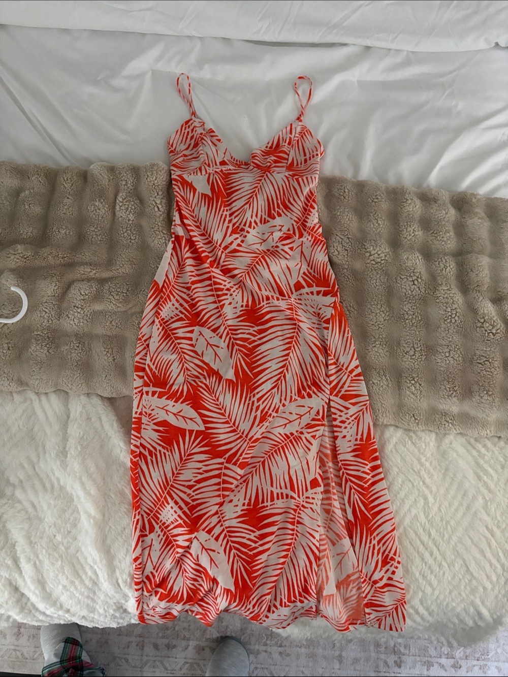 Orange and White Palm-Print Slip Dress - Women